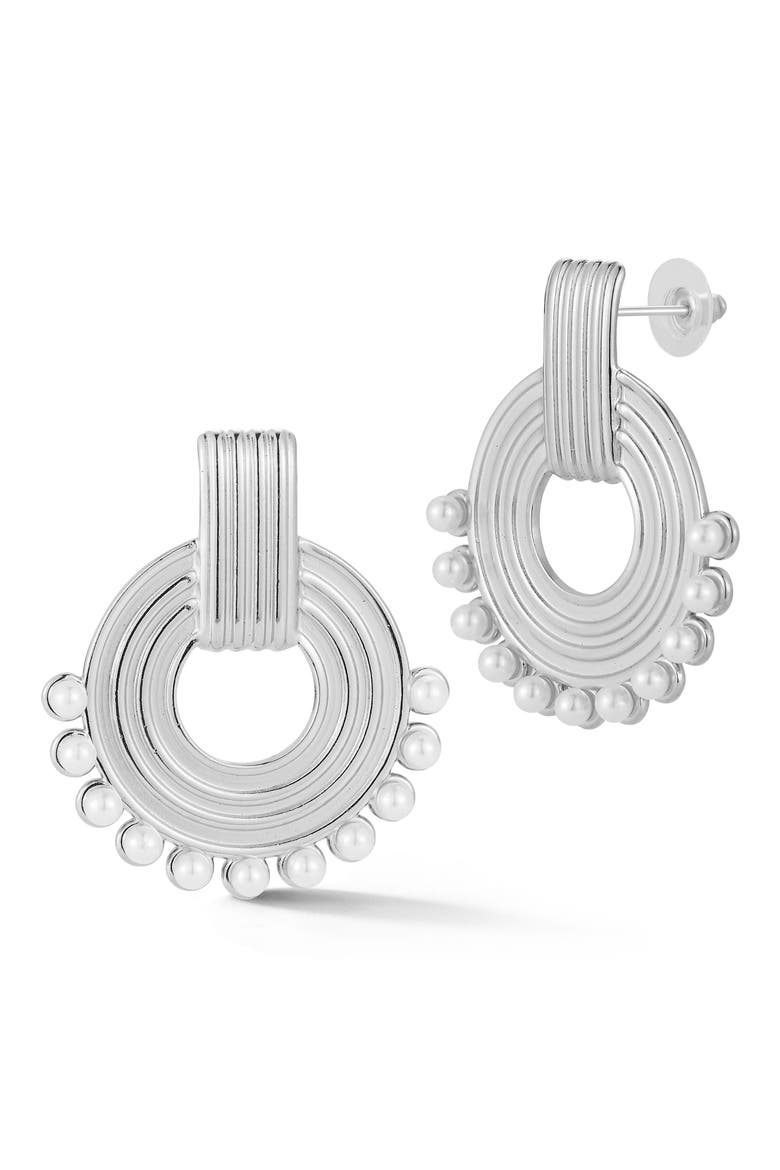 Faux Pearl Doorknocker Drop Earrings, Main, color, SILVER
