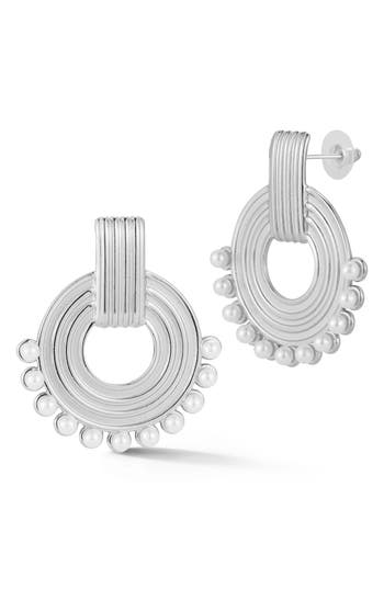 Sphera Milano Faux Pearl Frontal Hoop Earrings
