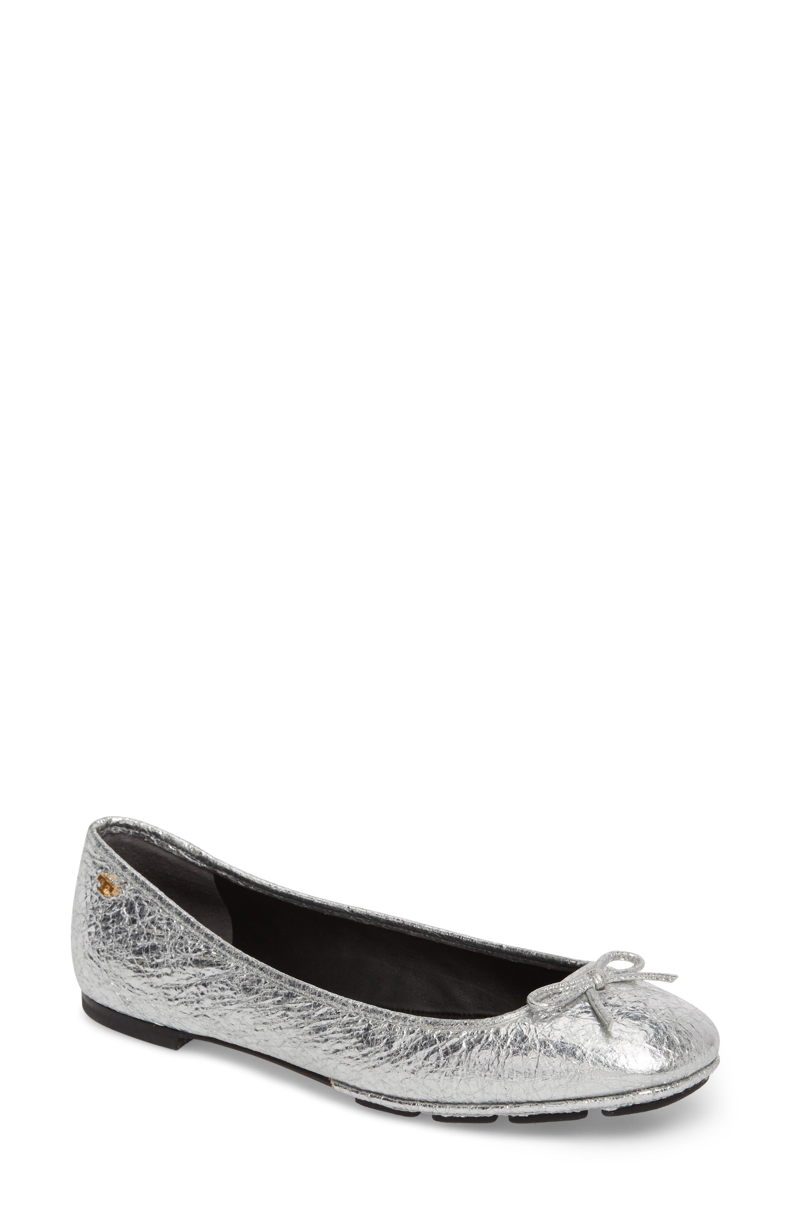 Laila Driver Ballet Flat, Main, color, SILVER/ PERFECT BLACK
