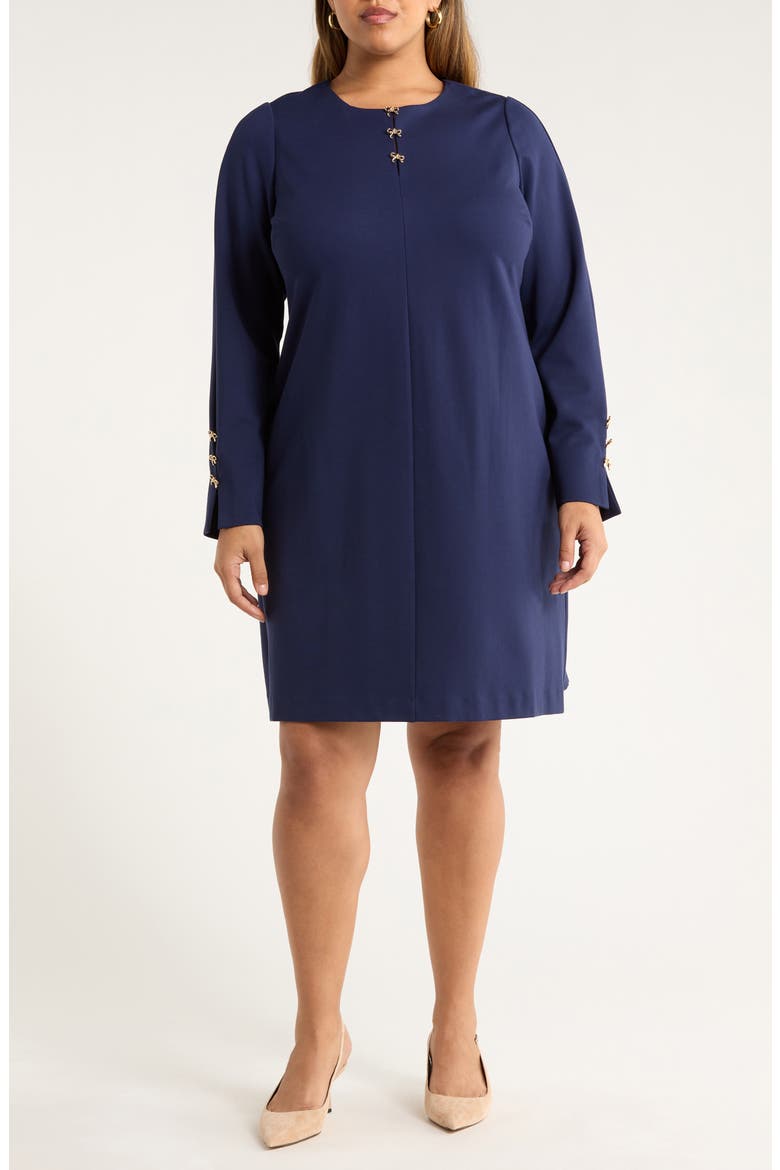 Bow Detail Long Sleeve Ponte Dress, Main, color, NAVY