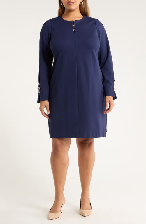 Bow Detail Long Sleeve Ponte Dress (Plus)