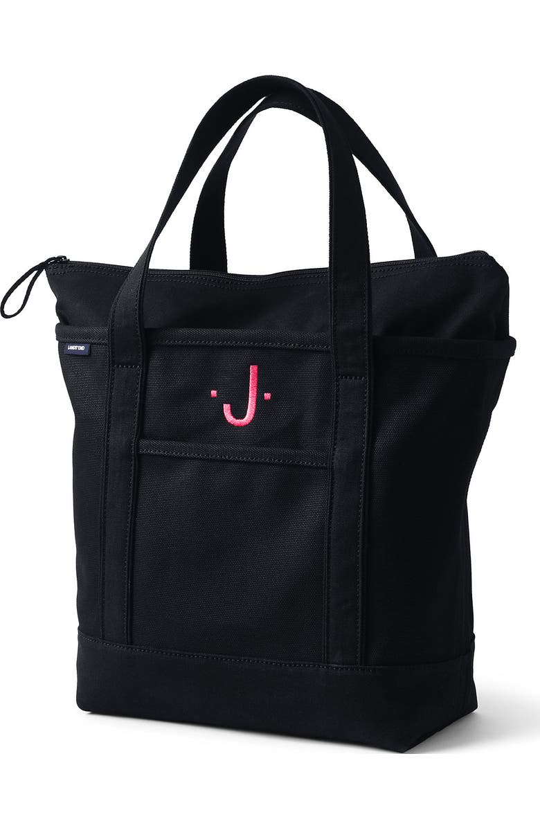 Lands' End Zip Top Canvas Tote Bag, Main, color, Black/Black