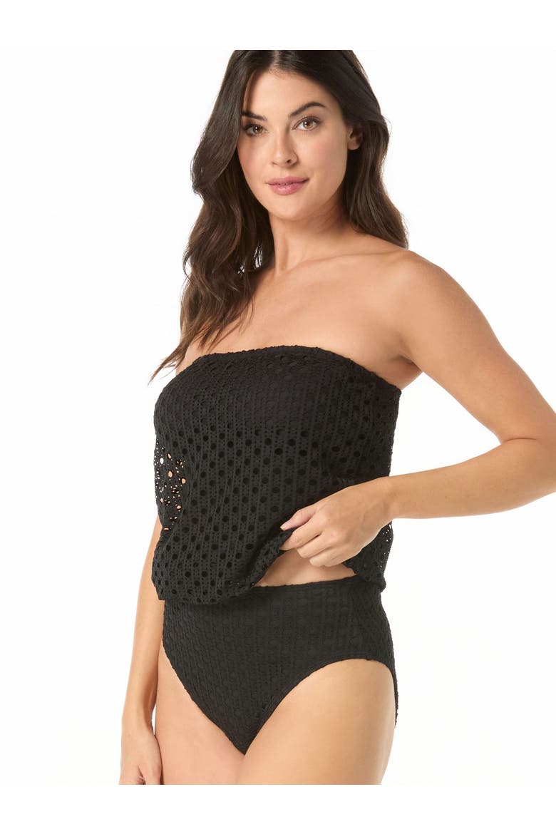 Crochet Blouson Tankini Swim Top, Alternate, color, Black