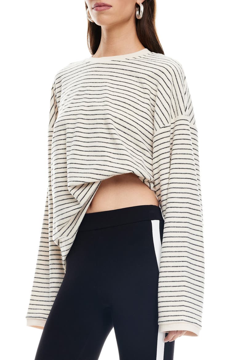 Bry Stripe Oversize Velour Top, Alternate, color, CREAM NOIR STRIP