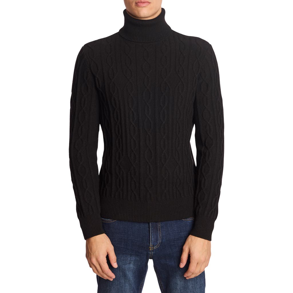 Paisley & Gray Chunky Wool-blend Turtleneck Sweater In Black