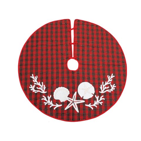 Seaside Red Checkered Plaid 100% Cotton Christmas Tree Skirt 54"