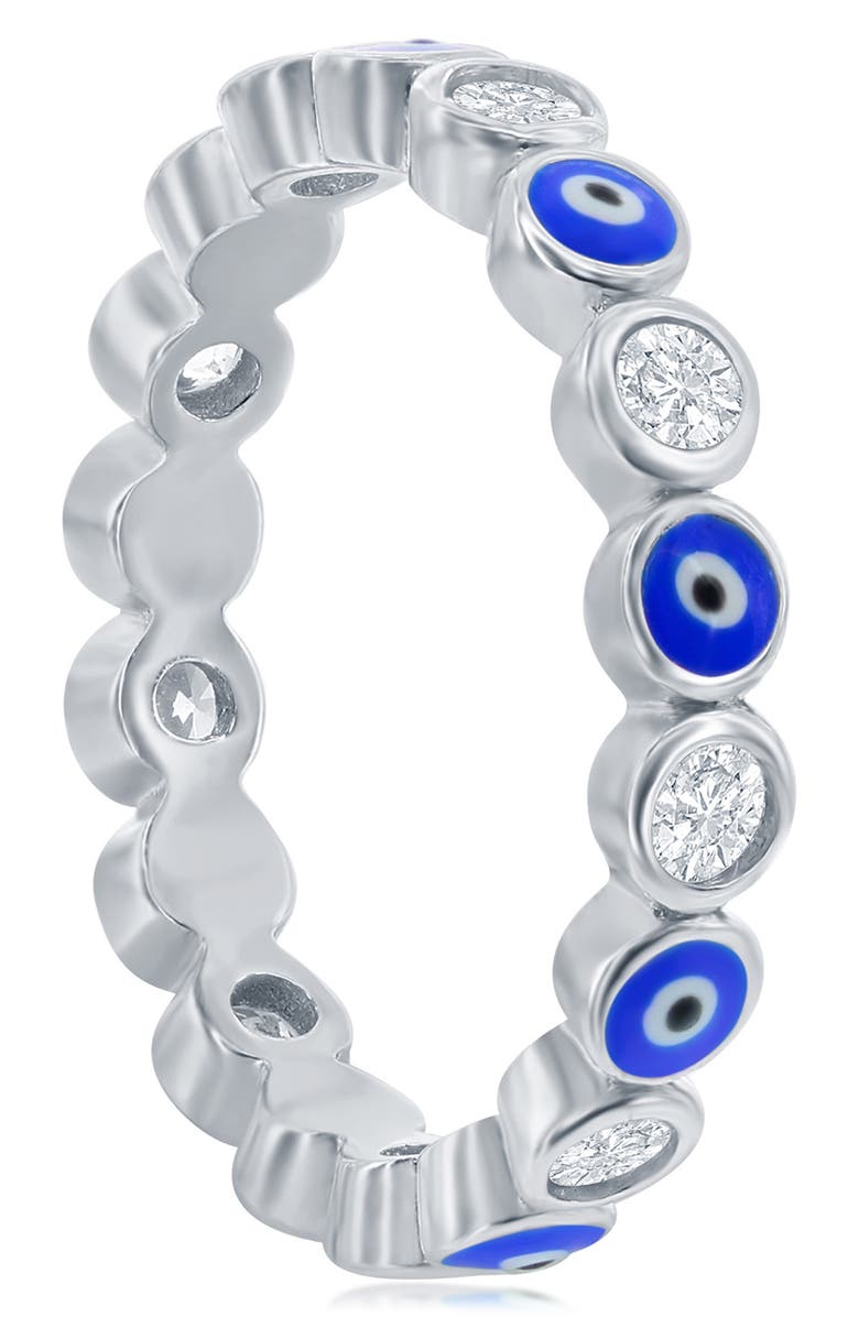 SIMONA Sterling Silver CZ & Enamel Evil Eye Ring, Alternate, color, 