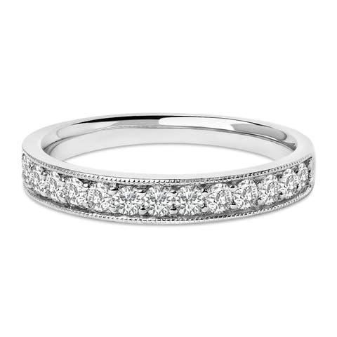 14K Gold 1/2 Cttw Round Diamond Milgrain Wedding Band