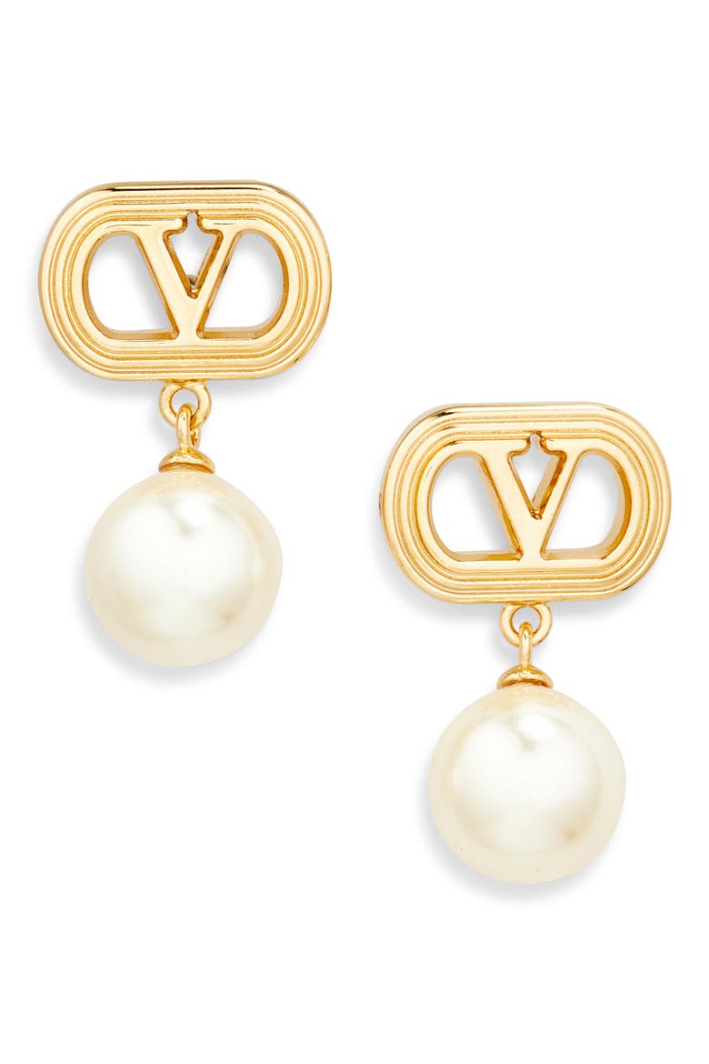 Ovalette VLOGO Swarovski® Faux Pearl Drop Earrings, Main, color, ORO/ CREAM