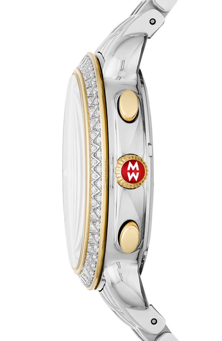 MICHELE Sidney Chronograph Diamond Watch Head & Bracelet, 38mm, Alternate, color, Gold/ Silver/ Mop
