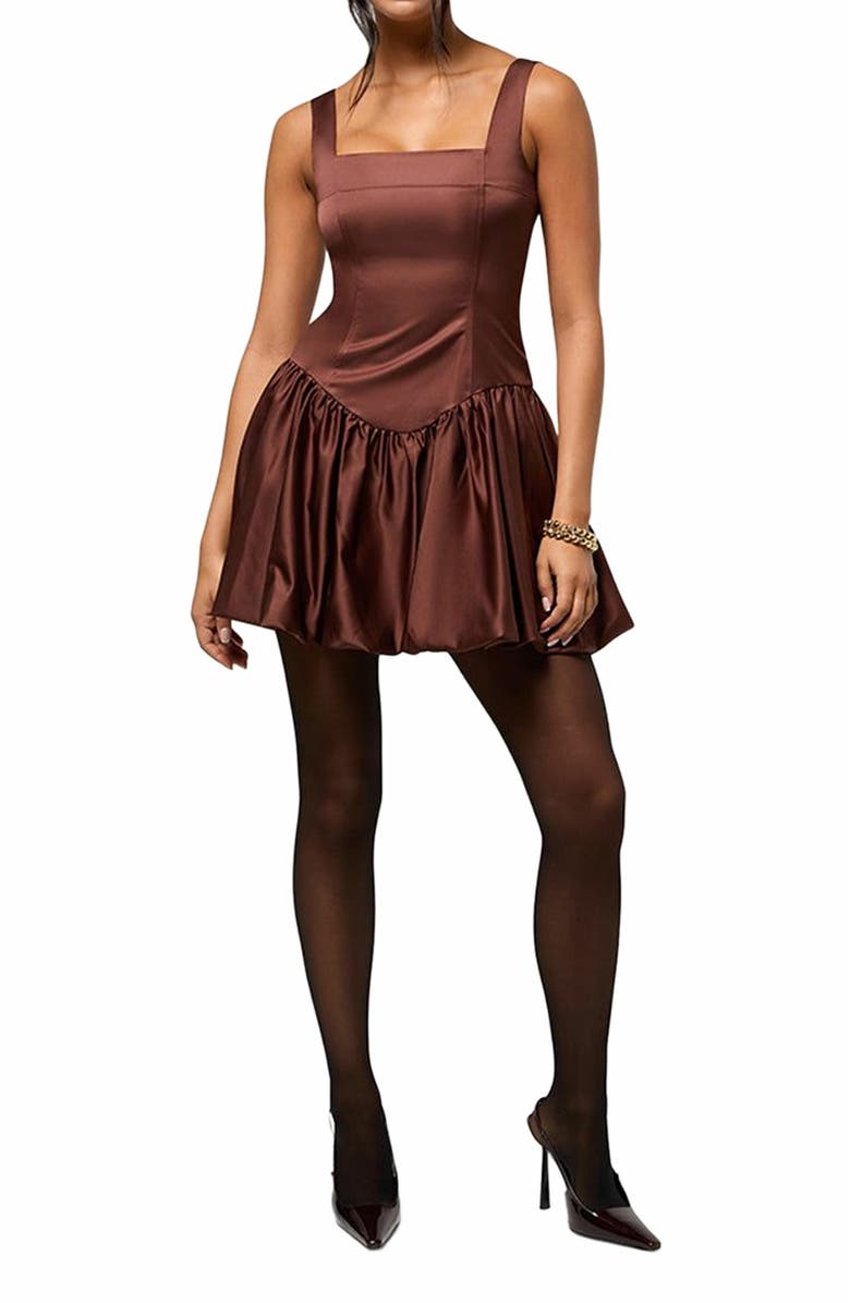 WeWoreWhat Bubble Skirt Corset Mini Dress, Alternate, color, Chocolate