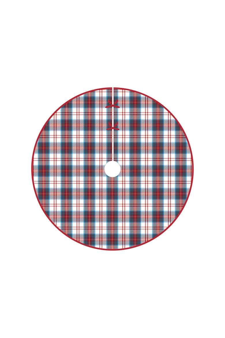 Morris Red, White & Blue Plaid 100% Cotton Christmas Tree Skirt 54", Main, color, Red