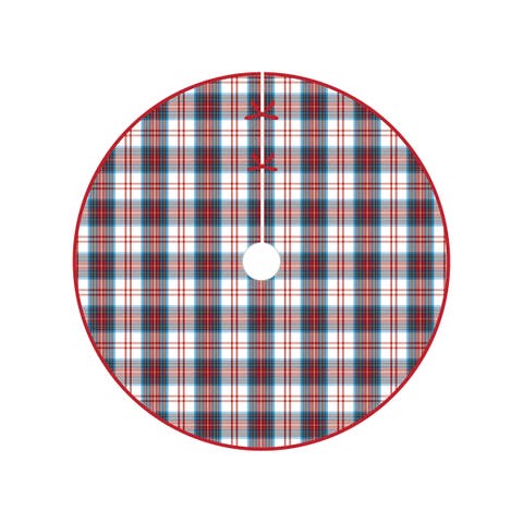 Morris Red, White & Blue Plaid 100% Cotton Christmas Tree Skirt 54"