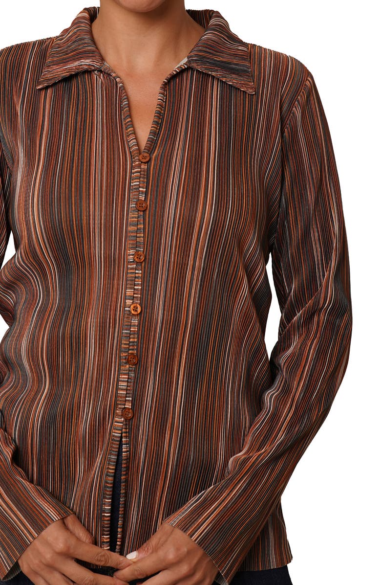 CYRUS Plissé Button-Up Shirt, Alternate, color, Brown Combo