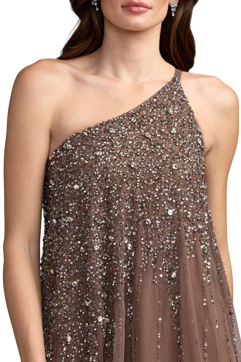 One Shoulder Embellished Trapeze A Line Gown, Alternate, color, Chocolate