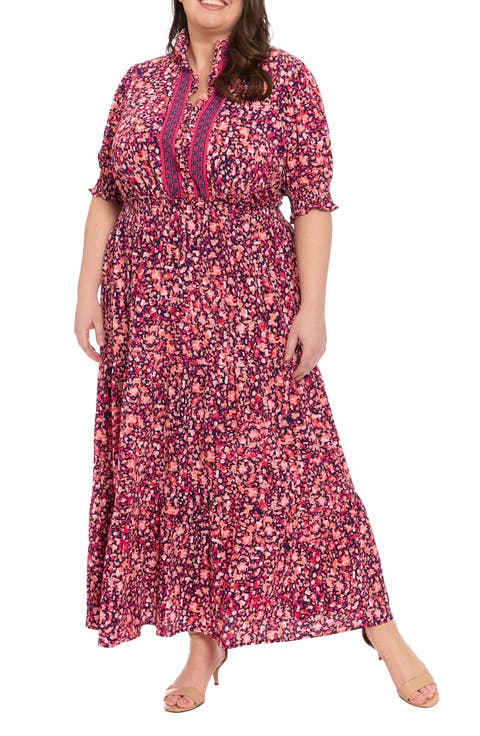 Bubble Crepe Smocked Maxi Dress (Plus)