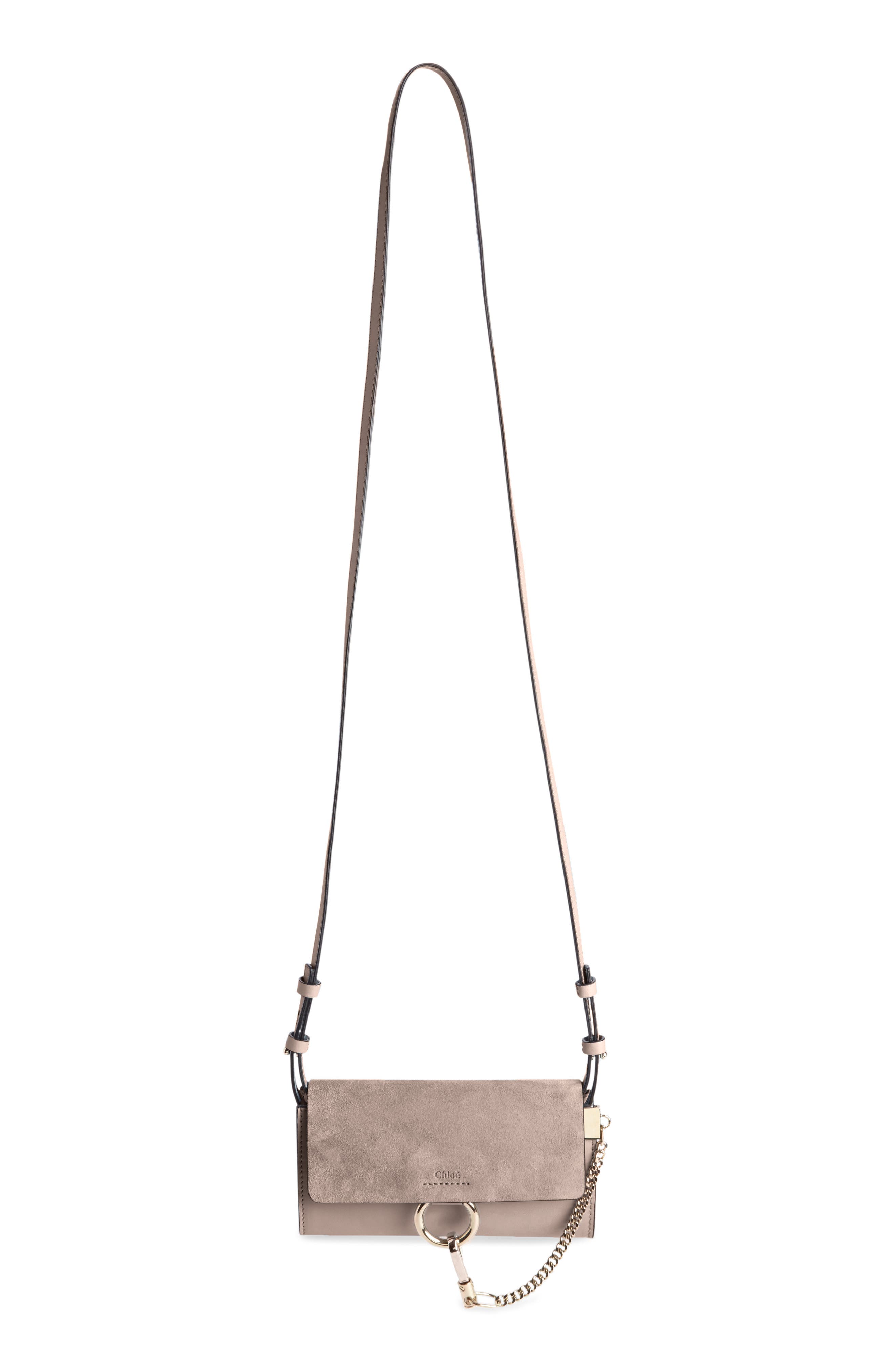 Mini Faye Suede & Leather Wallet on a Chain, Alternate, color, MOTTY GREY