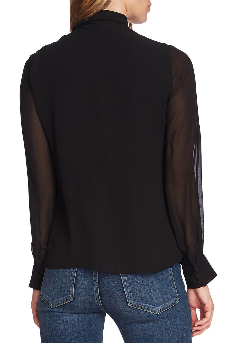 Tie Neck Long Sleeve Chiffon Blouse, Alternate, color, RICH BLACK