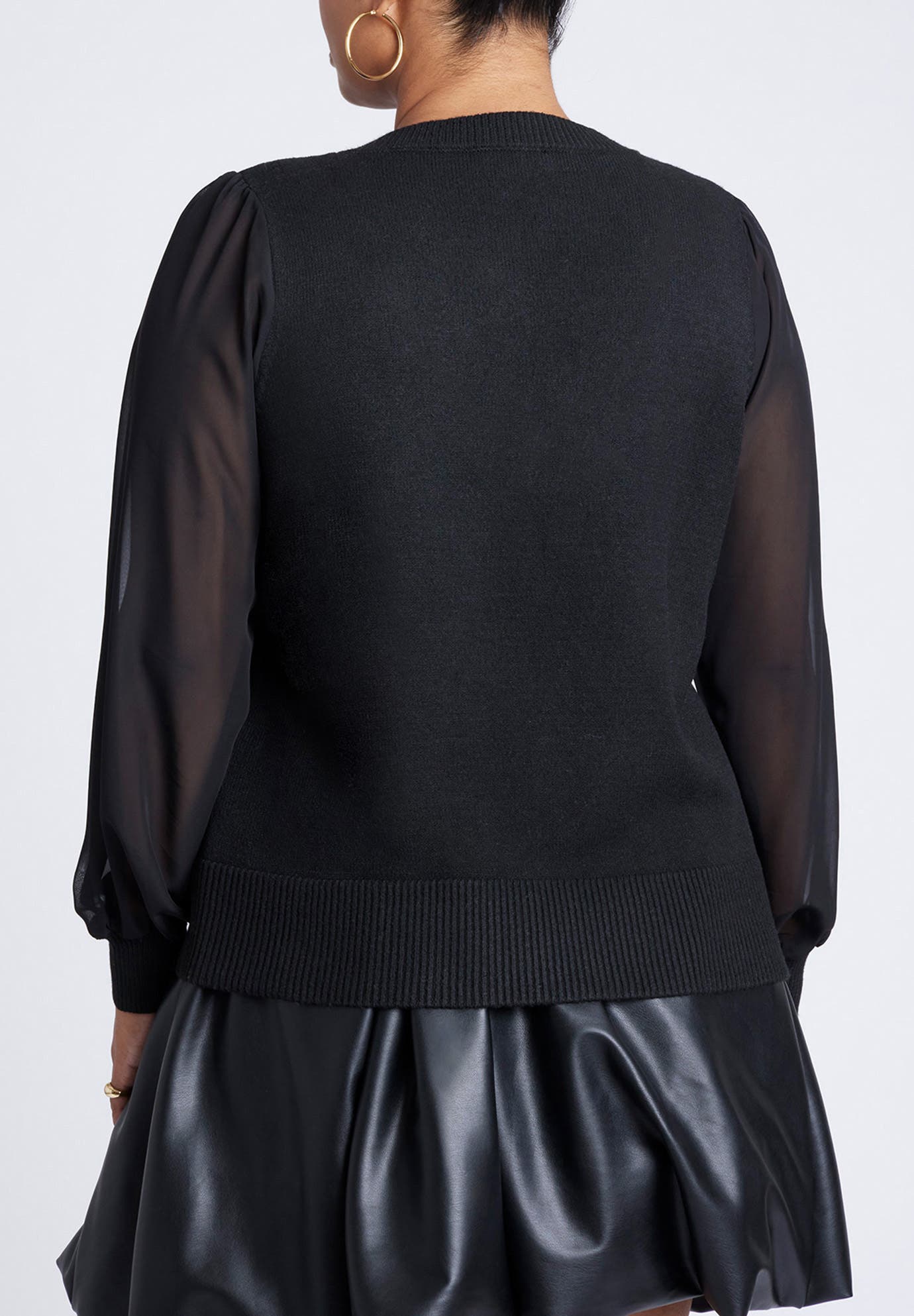 Sheer Sleeve V-Neck Sweater - image 2