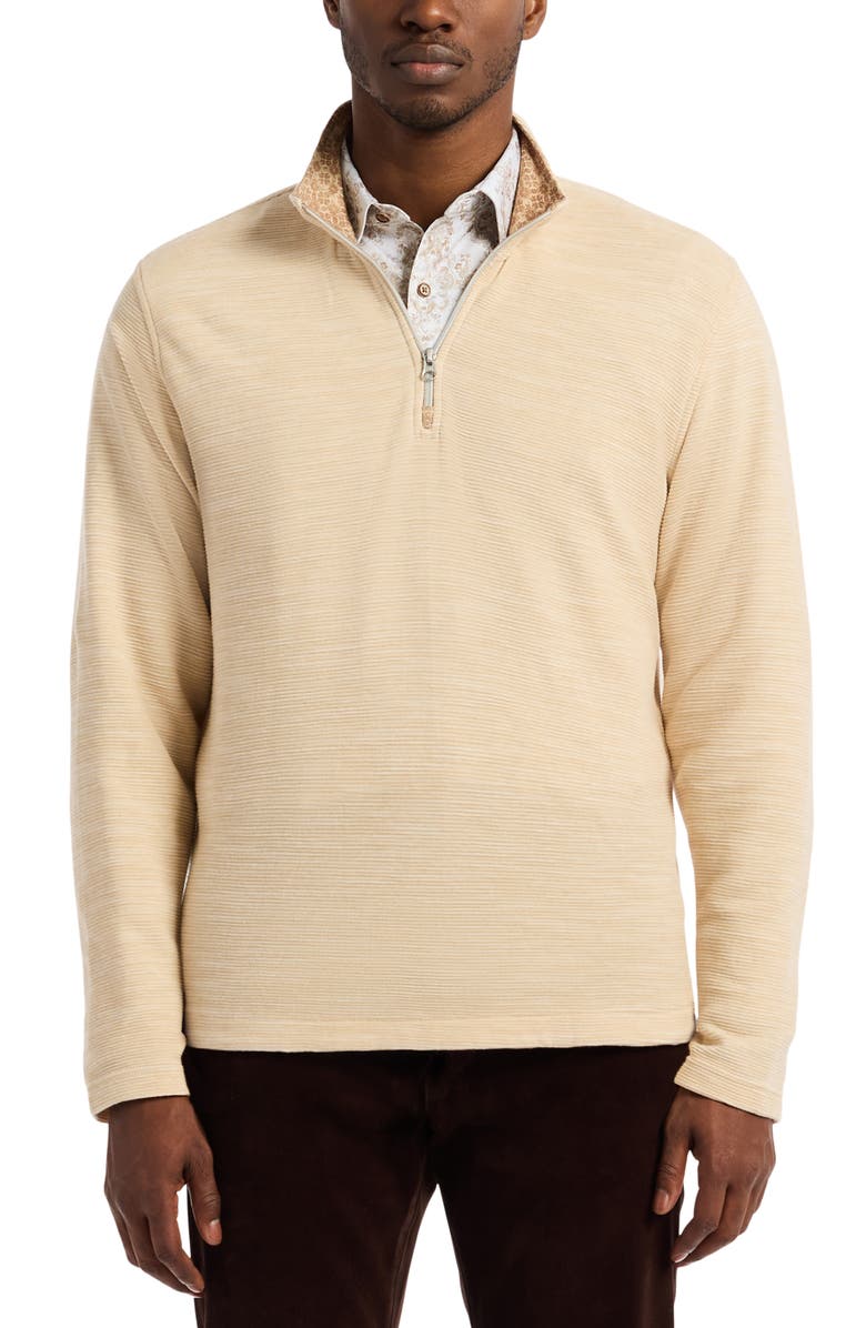 Robert Graham Ledson Space Dye Cotton Quarter Zip Top, Main, color, Oatmeal