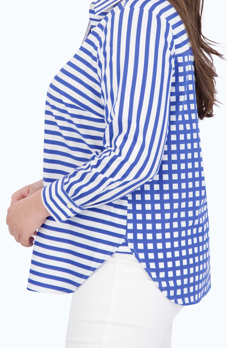 Foxcroft Mixed Stripe Cotton Sateen Button-Up Shirt, Alternate, color, Blue/ White
