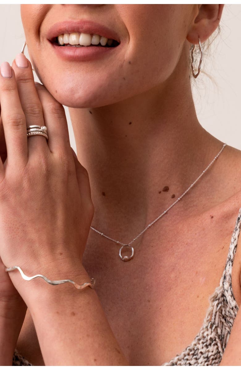 Dower & Hall Open Circle & White Pearl Waterfall Pendant, Alternate, color, Sterling Silver