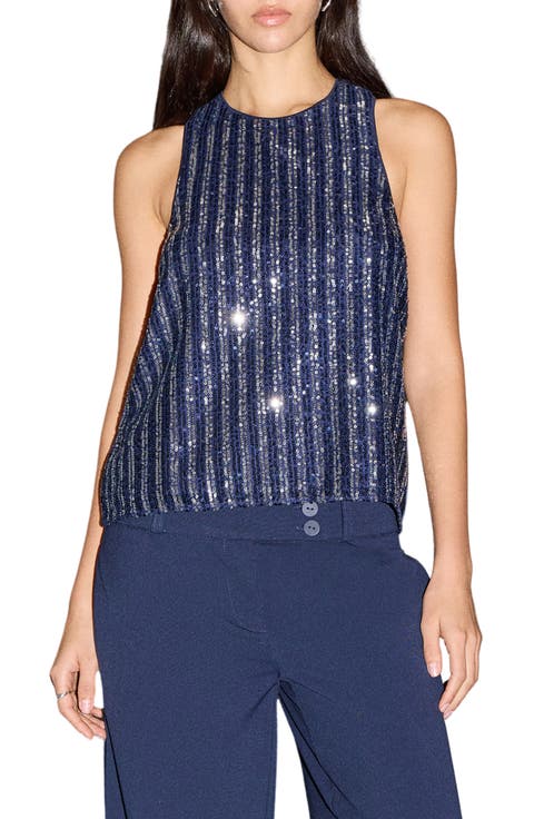 Stripe Sequin Sleeveless Top