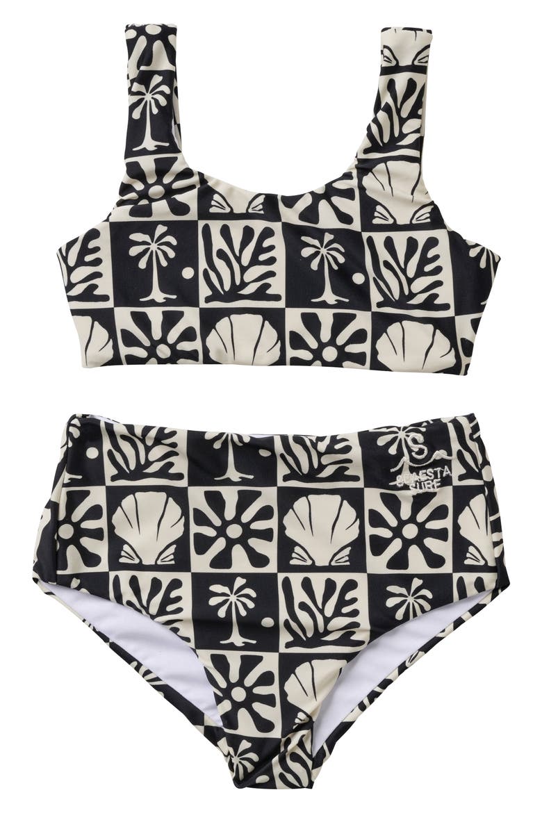 Kids' Beach Check Two-Piece Swimsuit, Main, color, CHARCOAL