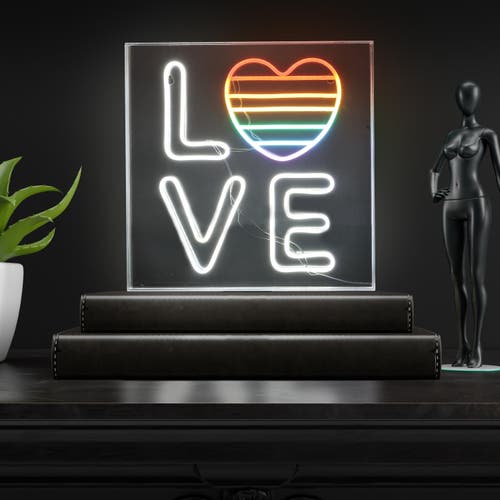 Jonathan Y Love Square Contemporary Glam Acrylic Box Usb Operated Led Neon Light In White/rainbow