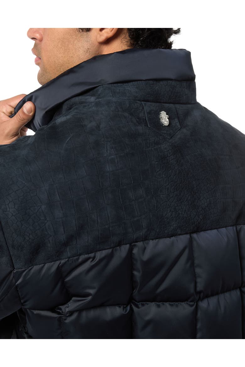Puffer Down Jacket With Leather Inserts Men, Alternate, color, navy