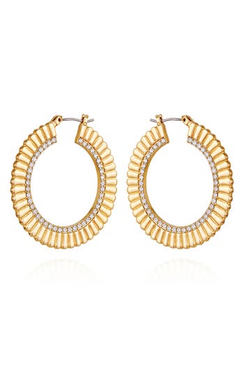 Vince Camuto Crystal Textured Hoop Earrings In Gold