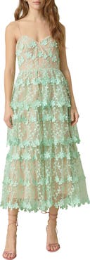 Endless Rose Floral Embroidered Tiered Lace Midi Dress
