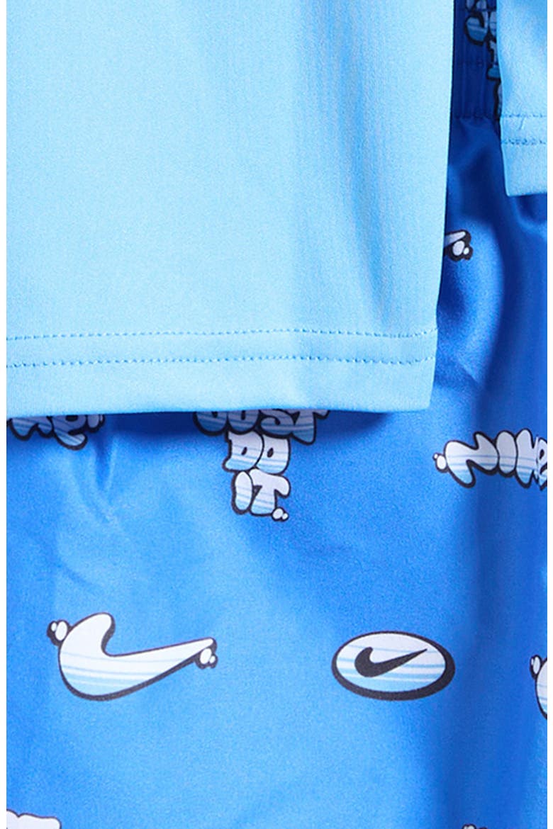 Kids' Hydroguard + Long Sleeve Rashguard & Shorts Set, Alternate, color, BLUE CRYSTAL