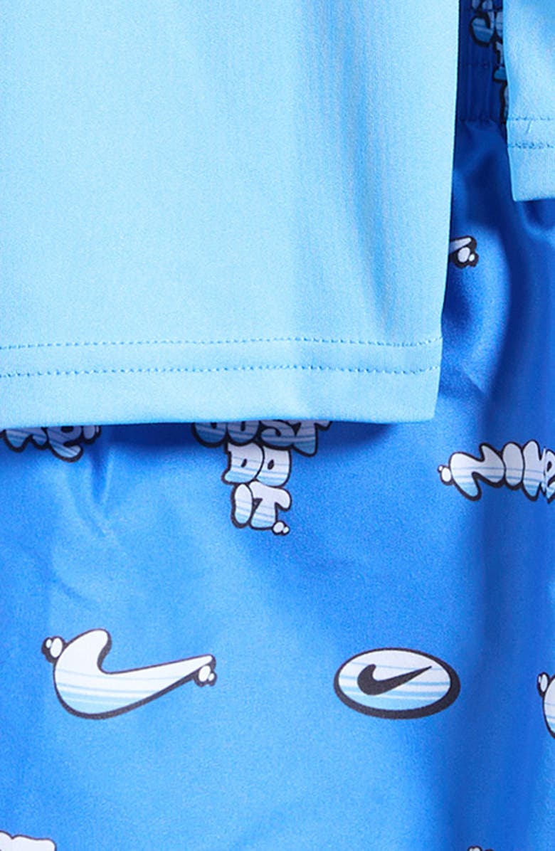 Nike Kids' Hydroguard + Long Sleeve Rashguard & Shorts Set, Alternate, color, Blue Crystal