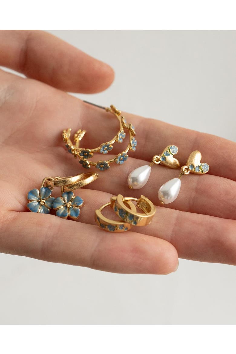 Forget-Me-Not Heart & Pearl Earrings, Alternate, color, Blue & Gold