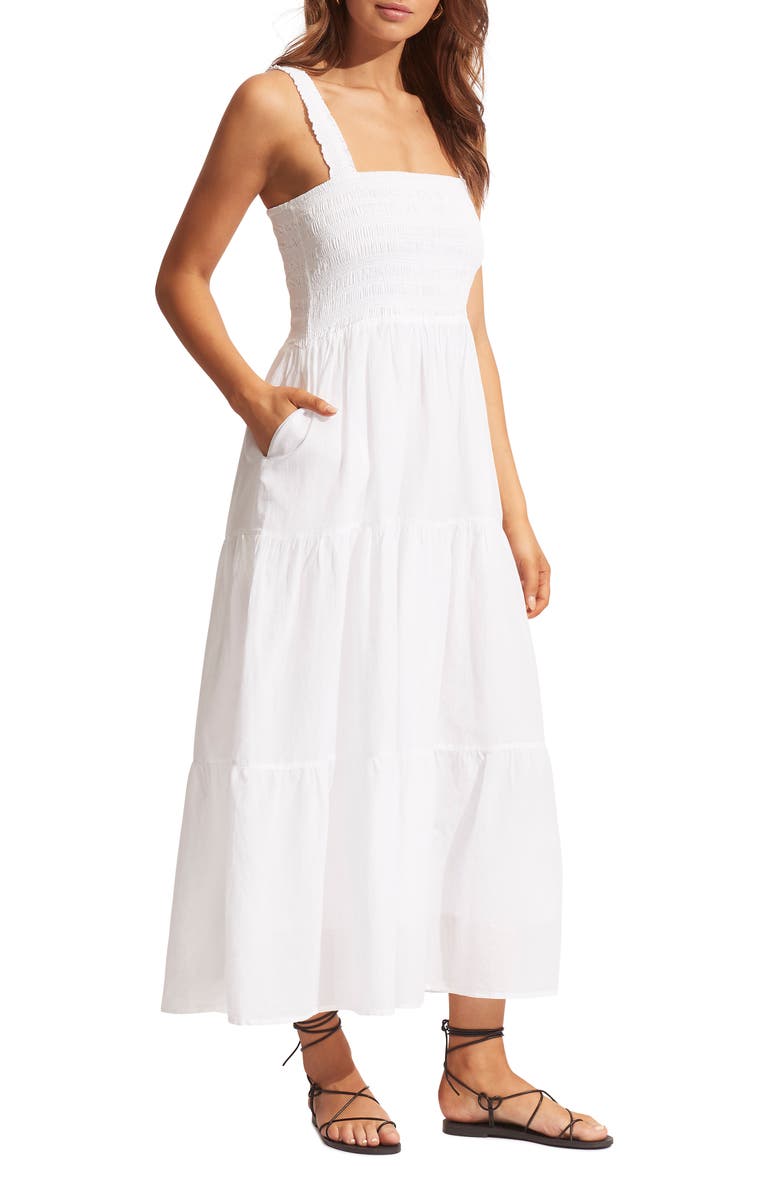 Seafolly Faithful Cover-Up Midi Sundress, Alternate, color, White
