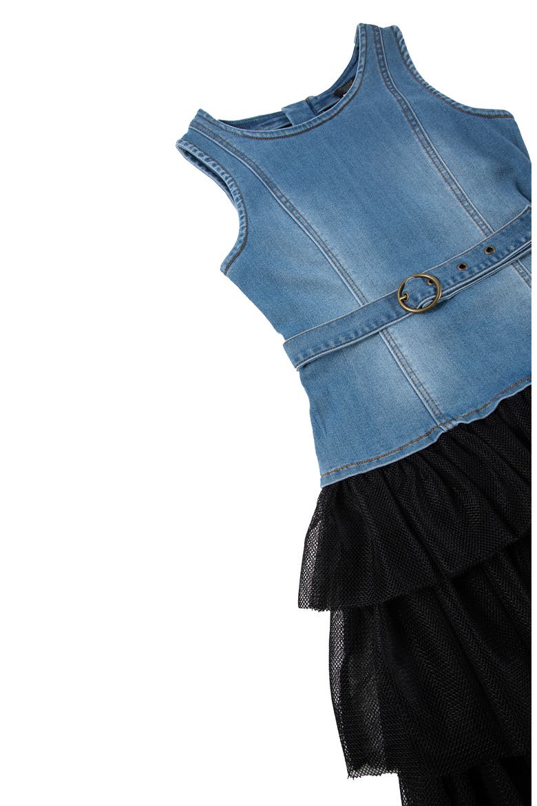Kids' Denim & Tulle Tiered Dress, Alternate, color, DENIM