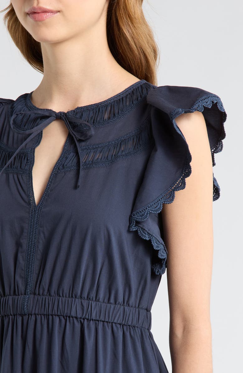 MOON RIVER Flutter Sleeve Midi Dress, Alternate, color, Navy