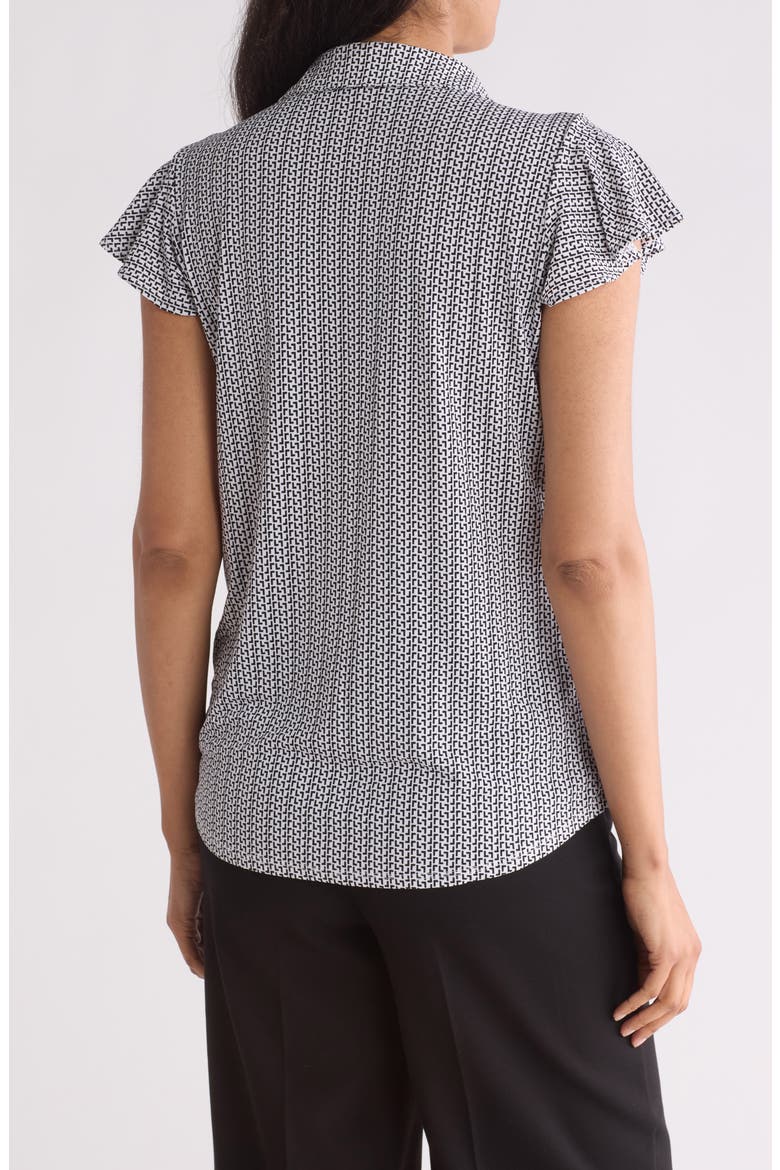 Flutter Sleeve Button-Up Shirt, Alternate, color, IVORY/ BLACK GAMMA GEO