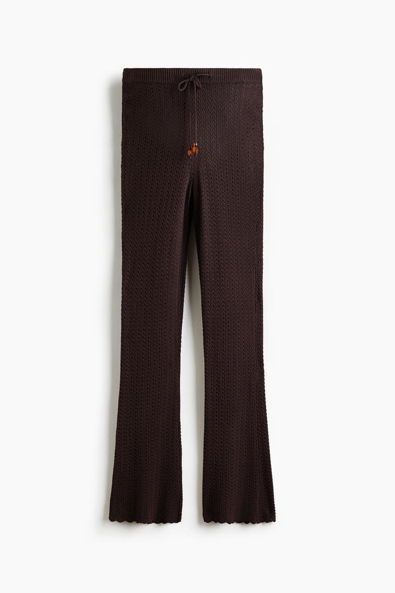 Flared Crochet-look Trousers, Main, color, Dark brown