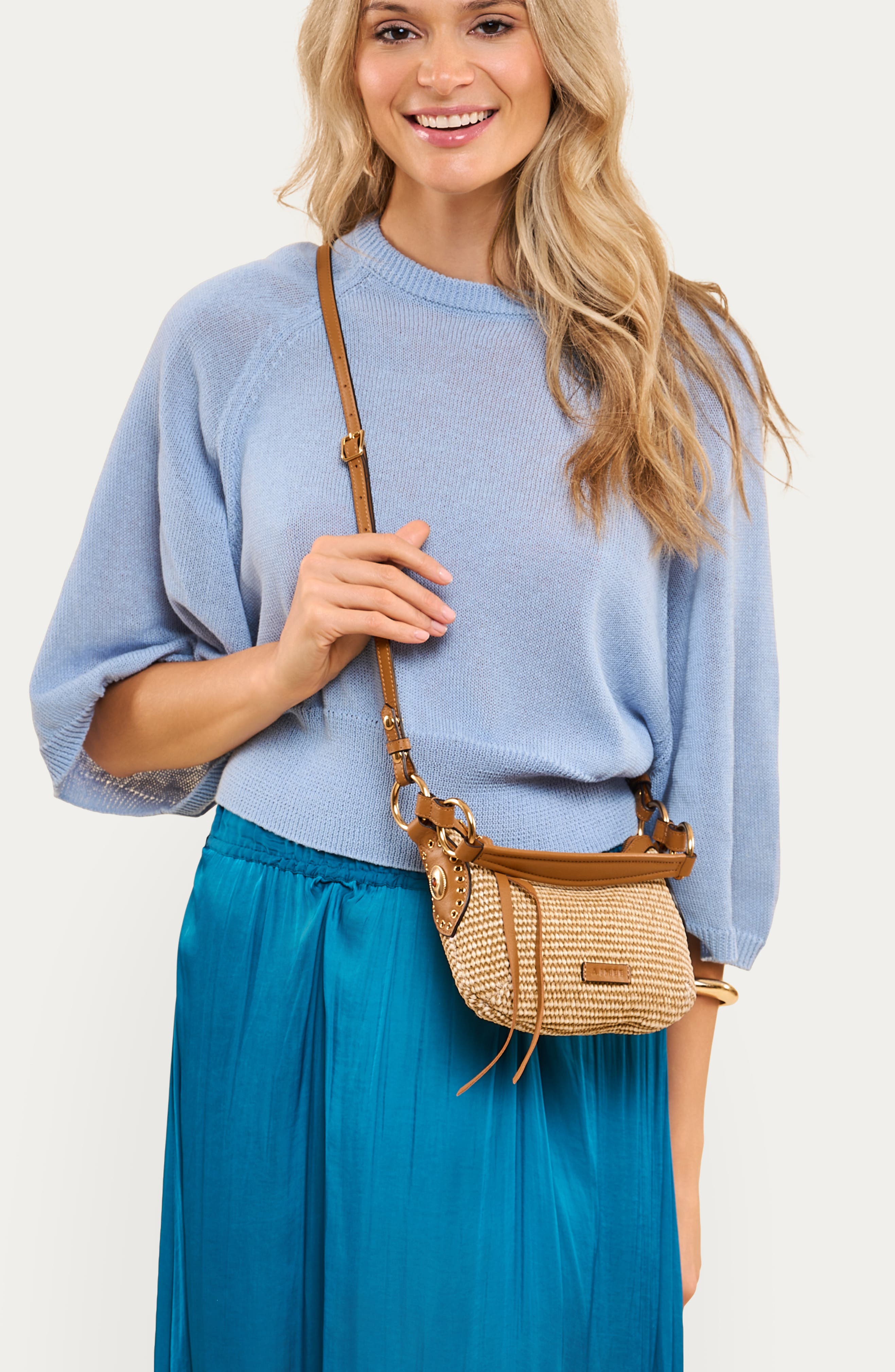 Mini Roma Crossbody Bag, Alternate, color, RAFFIA LATTE