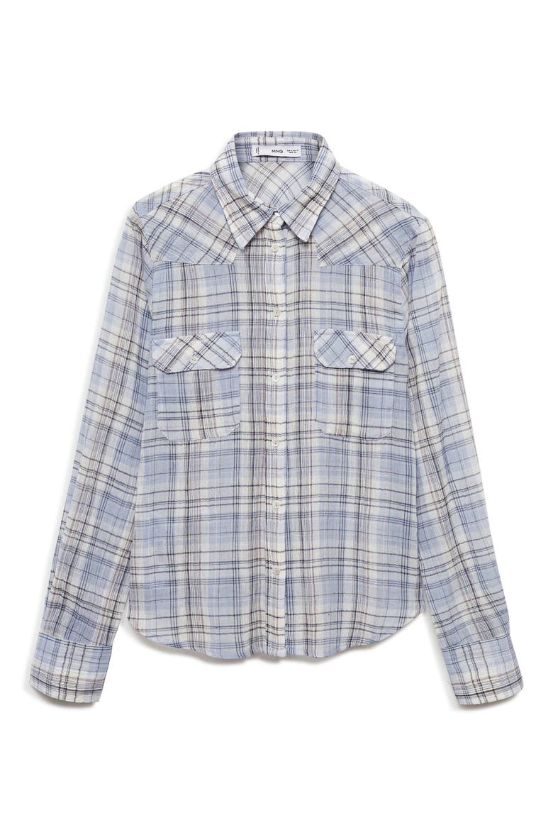 Plaid Gauzy Button-Up Shirt, Alternate, color, BLUE