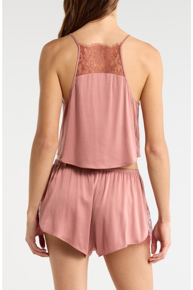 Lace Trim Washable Silk Short Pajamas, Alternate, color, BRAMBLED BLUSH/ MULLED MAPLE