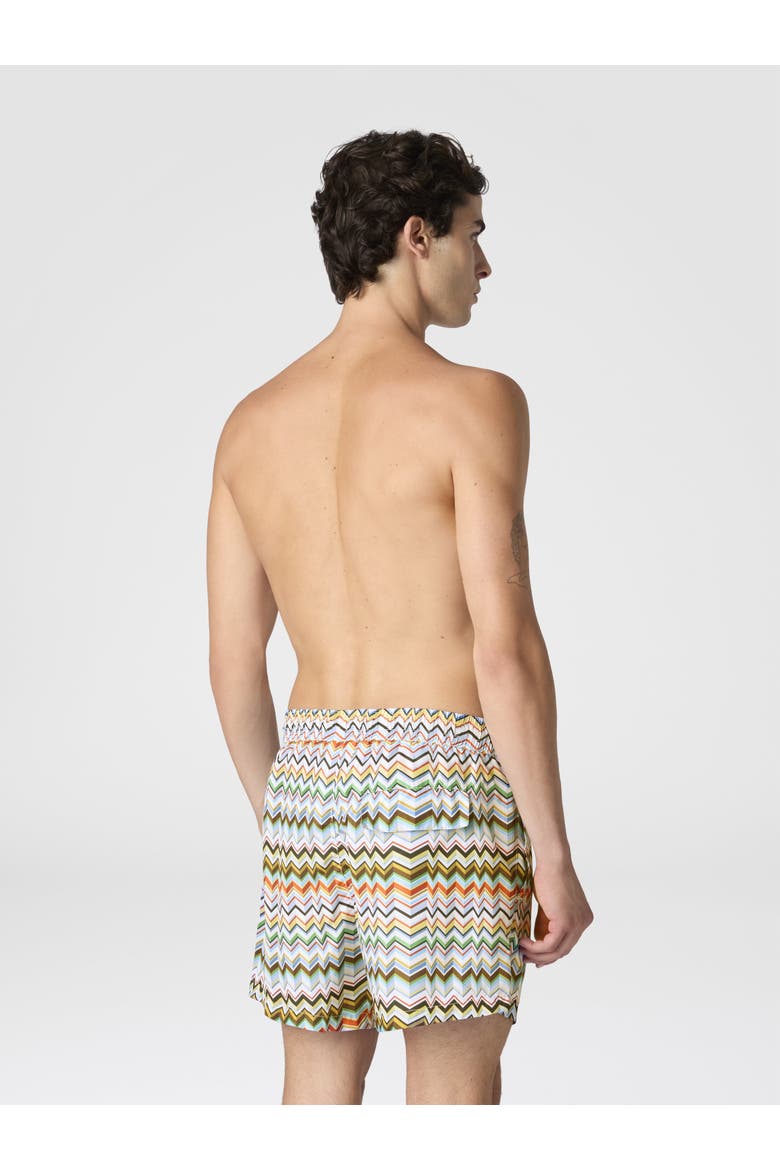 Mid-length Swim Shorts With Irregular Zigzag Print, Alternate, color, Multicoloured