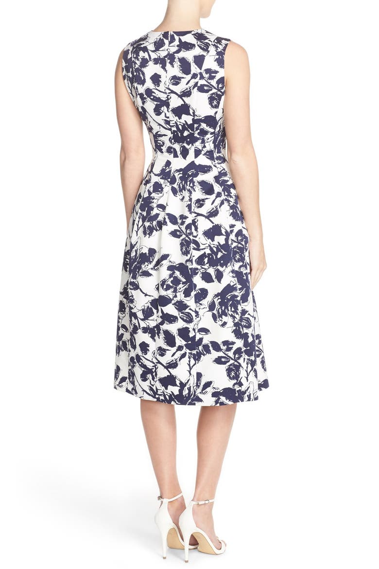 Floral Print Faille Midi Dress, Alternate, color, NAVY/ IVORY