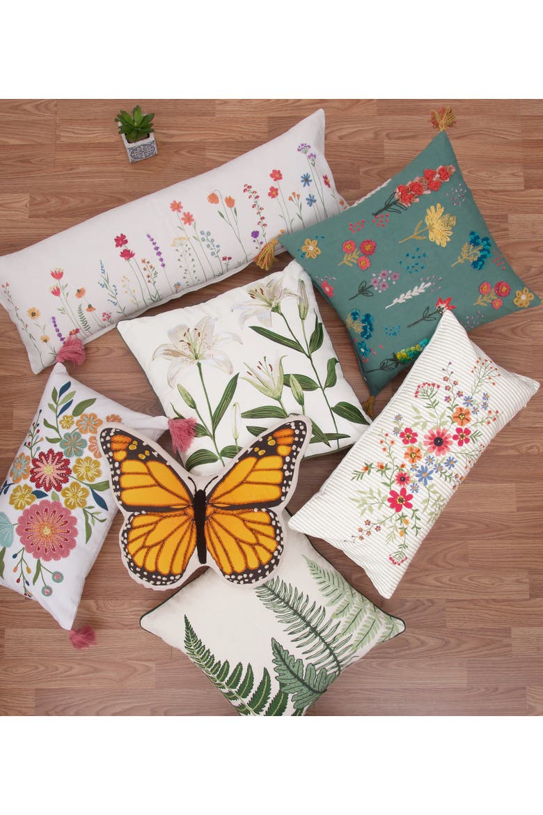 Botanical Flowers Striped Printed Cotton Blend Mini Spring Accent Pillow 12" x 24", Alternate, color, Red