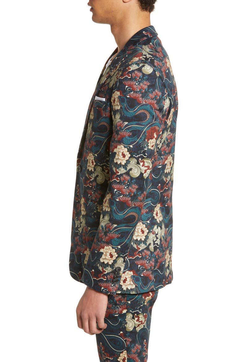 Skinny Fit Japan Print Suit Jacket, Alternate, color, BLACK
