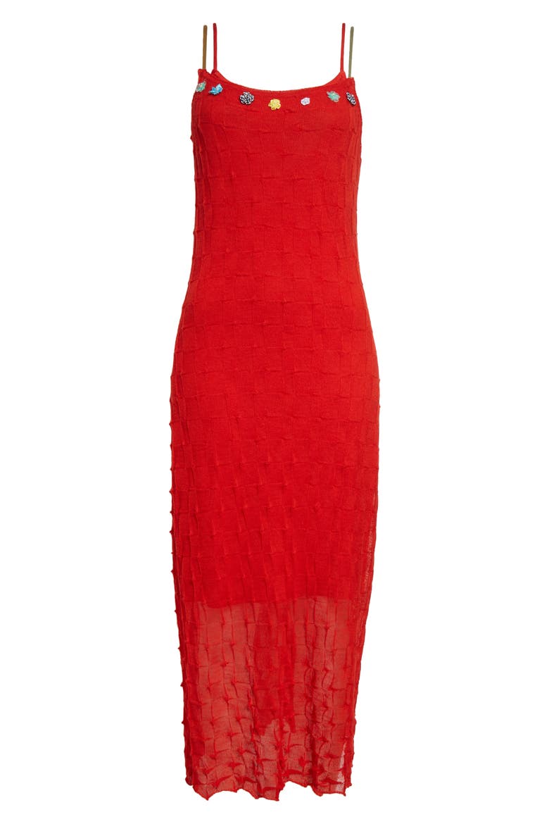 Borlor Floral Ribbon Wool Slipdress, Alternate, color, RED