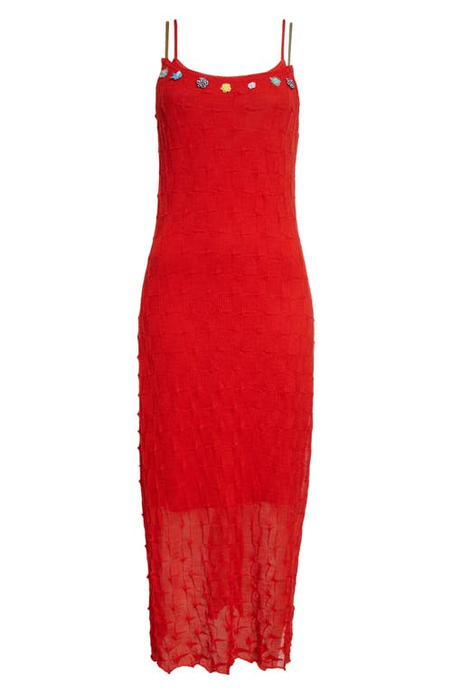 Yanyan Borlor Floral Ribbon Wool Slipdress In Red