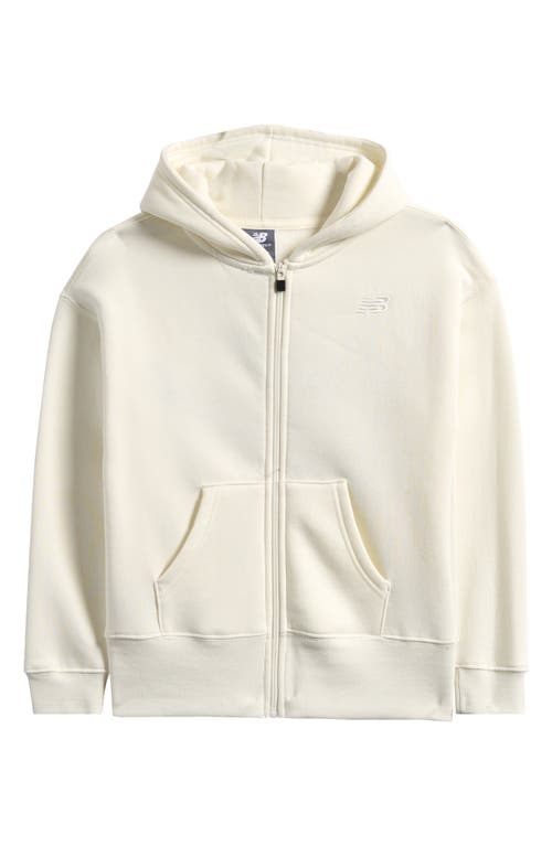 New Balance Kids' Embroidered Zip-up Cotton Blend Fleece Hoodie In Neutral
